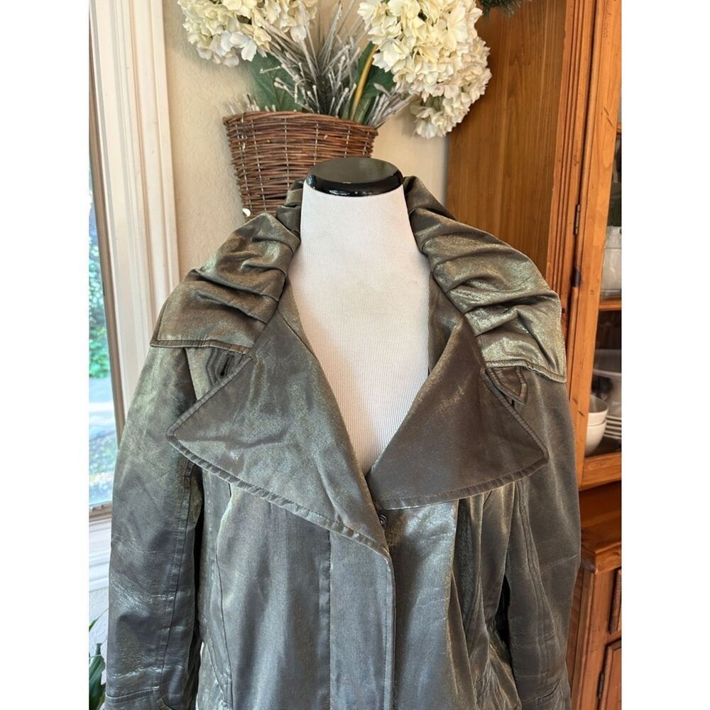 Hilary Radley New York Shimmer Metallic Olive Green Full Zip Lined Jacket